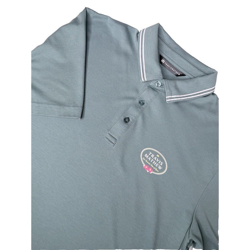 Travis Mathew Patron Persade Golf Polo Shirt‎ Mens L Silver Pine Short Sleeve